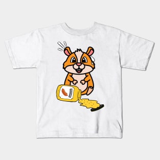 Funny furry hamster spilled a jar of mustard Kids T-Shirt